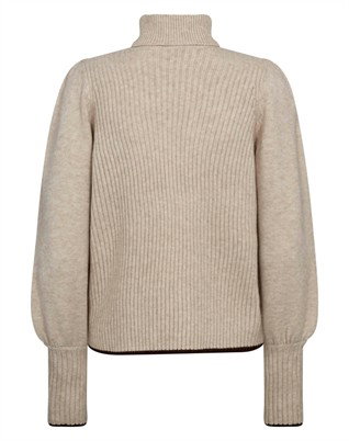 Row CC Puff Rib Roll Neck Strik - Creme